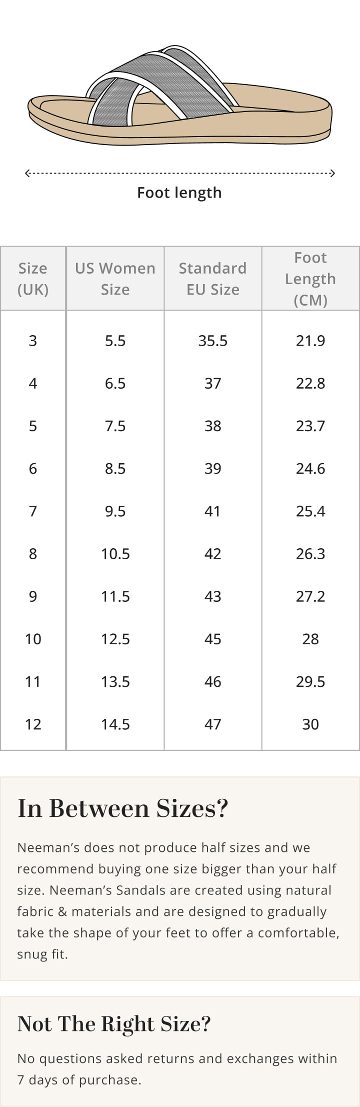 Size Chart Mobile
