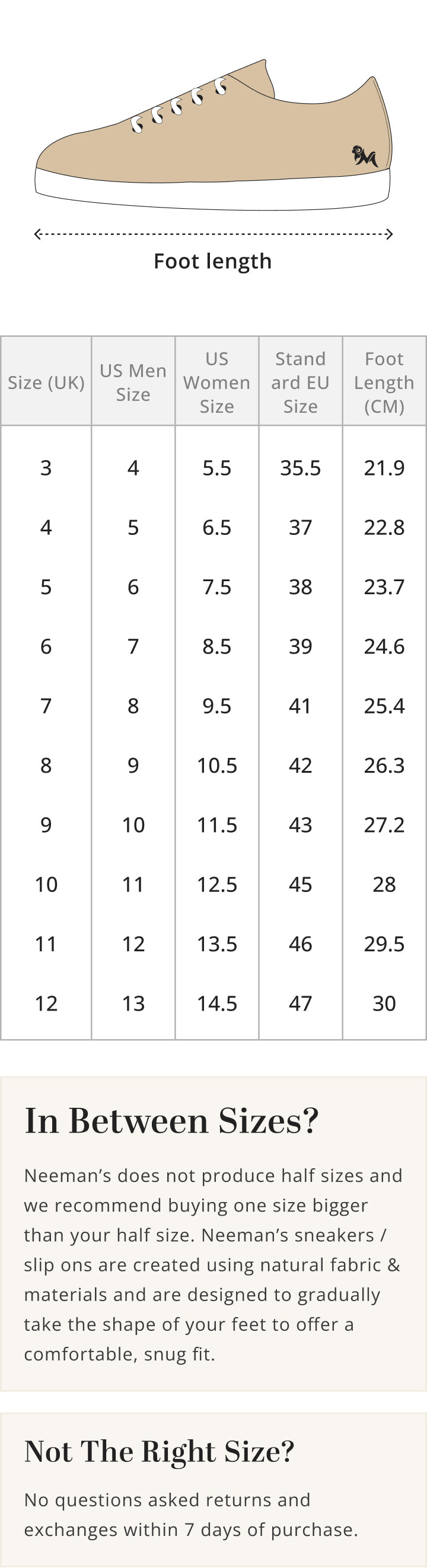 Size Chart Mobile